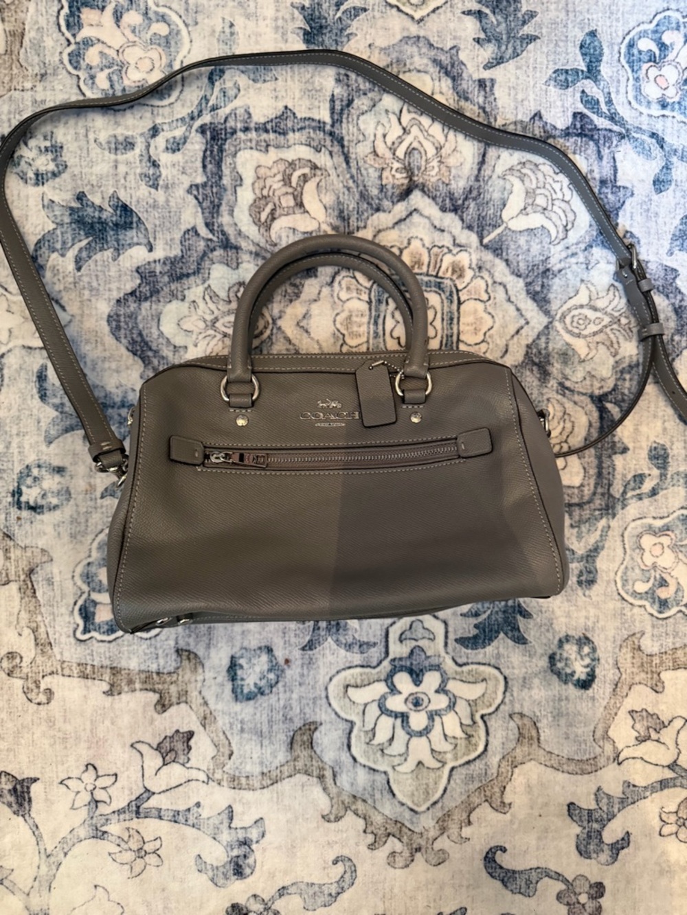Coach Rowan Satchel Leather Patch Interior in Gray